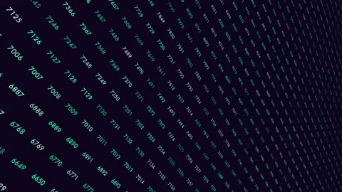 Ascending grid vibrant numbers in green and blue shades on black background Vidéo 275589011