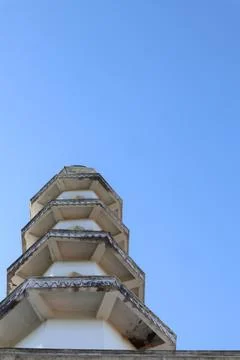 Ascending Harmony Architectural Layers of an Ancient Structure and Blue Sky Stock Photos