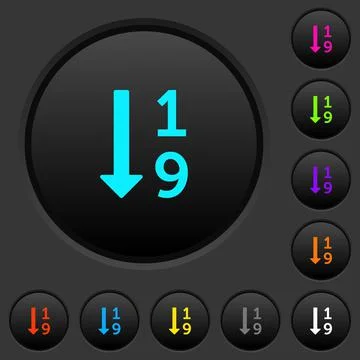 Ascending numbered list dark push buttons with color icons Stock Illustration