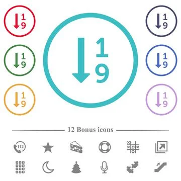 Ascending numbered list flat color icons in circle shape outlines Stockillustratie
