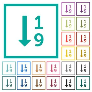 Ascending numbered list flat color icons with quadrant frames Stock Illustration