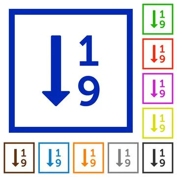 Ascending numbered list flat framed icons Stock Illustration