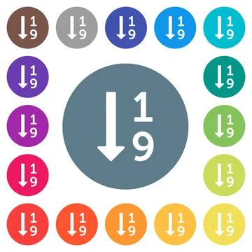 Ascending numbered list flat white icons on round color backgrounds Illustrazione stock