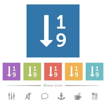 Ascending numbered list flat white icons in square backgrounds Stock Illustration