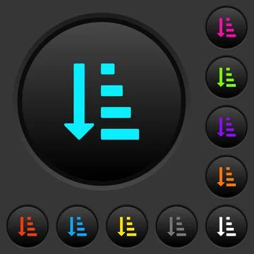 Ascending ordered list mode dark push buttons with color icons Stock Illustration