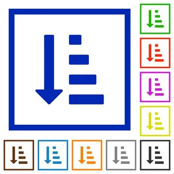 Ascending ordered list mode flat framed icons Stock Illustration