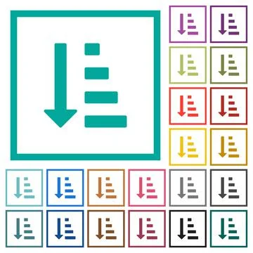 Ascending ordered list mode flat color icons with quadrant frames Stock Illustration