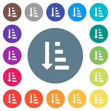 Ascending ordered list mode flat white icons on round color backgrounds Stock Illustration