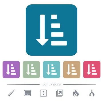 Ascending ordered list mode flat icons on color rounded square backgrounds Stock Illustration