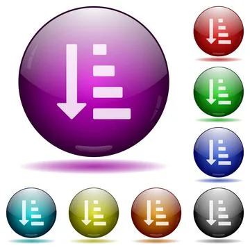 Ascending ordered list mode icon in glass sphere buttons Illustrazione stock