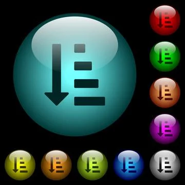 Ascending ordered list mode icons in color illuminated glass buttons Stock Illustration