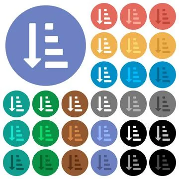 Ascending ordered list mode round flat multi colored icons Stock Illustration