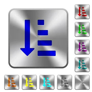 Ascending ordered list mode rounded square steel buttons Illustrazione stock