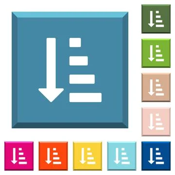 Ascending ordered list mode white icons on edged square buttons Stock Illustration