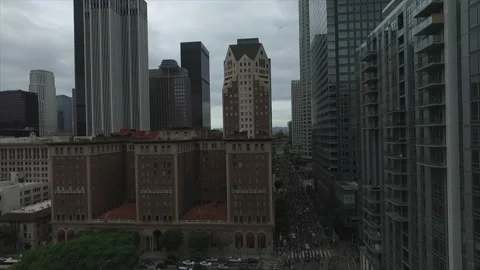 Ascending over DTLA Stock Footage 132156204