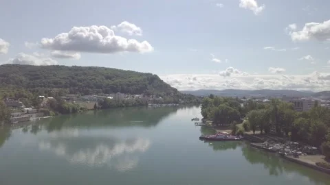 Ascending Rhine View Toward Basel Chemical Port Stock Footage 331913068