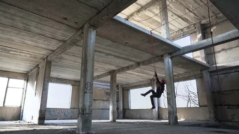 Ascending on the rope Stock Footage 76315874