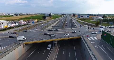 Ascending Shot Of Highway Going Far Away. Aerial View Stock Footage 92369324