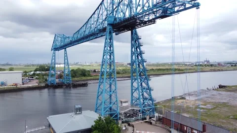 Ascending Shot of River Tees Middlesbrough Transporter Bridge Stock Footage 196108370