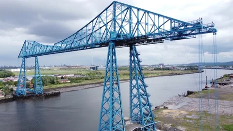 Ascending Shot of River Tees Middlesbrough Transporter Bridge Stock Footage 196108546