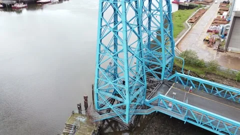 Ascending Shot of River Tees Middlesbrough Transporter Bridge Stock Footage 196108918