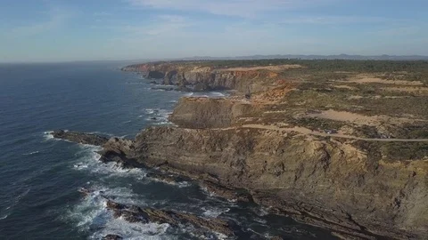 Ascending from some cliffs in Portugal Stock Footage 79541341