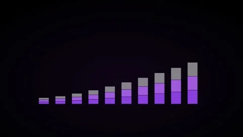 Ascending stacked bar growth chart on a black background, violet color Stock Footage 342509769