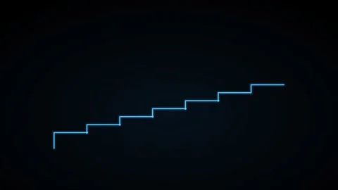 Ascending staircase growth chart on a black background, cyan color 動画素材 342509700