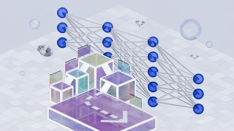 Ascending the Steps of Network Building: From Data Prep to Model Deployment, 3D Stock Illustration