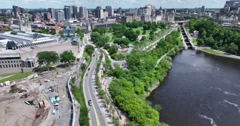 Ascending summer aerial of downtown Ottawa Canada Stock Footage 244248341