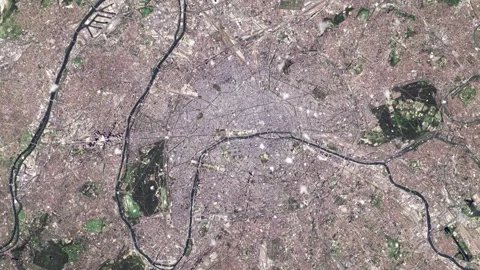 Ascending through falling snow over Paris, France. Two versions. Stock Footage 266864175