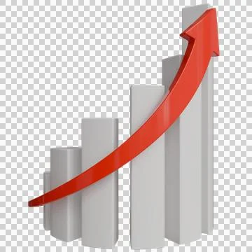 Ascending white bar graph with a red, upward-curving arrow signifying Stock Illustration