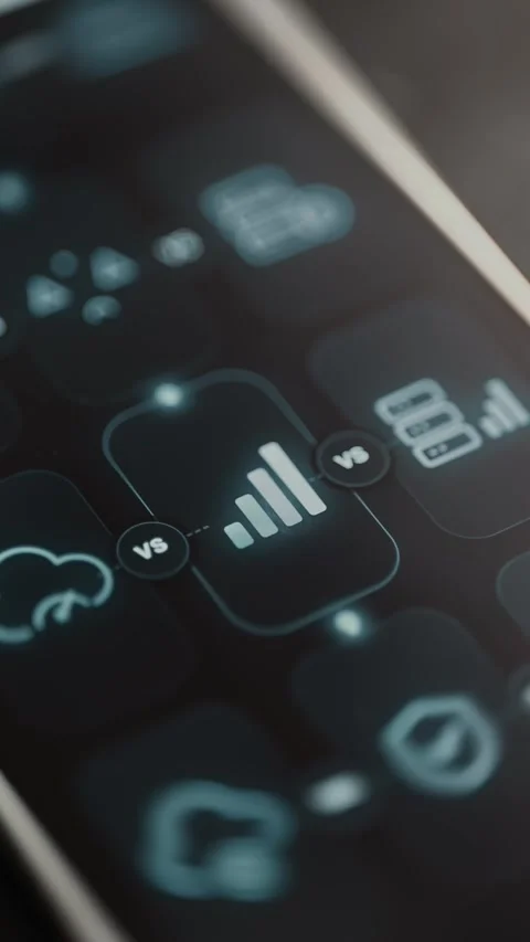 Ascending white bars occupy the selected center panel between cloud Stock Footage 343375415