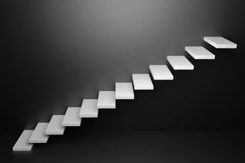 Ascending white stairs in black room 3D abstract illustration Stock Illustration