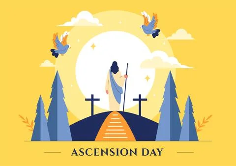 Ascension Day Vector Illustration Featuring the Assumption of Mary in Chris.. Stock Illustration