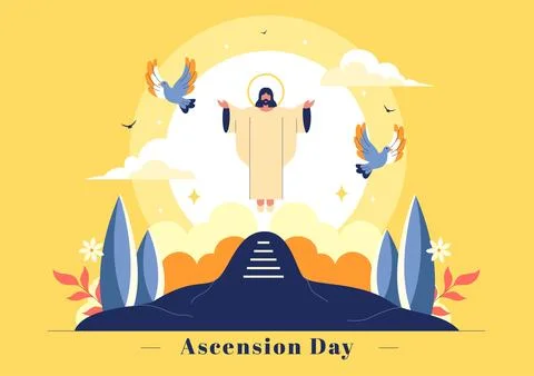 Ascension Day Vector Illustration Featuring the Assumption of Mary in Chris.. Stock Illustration