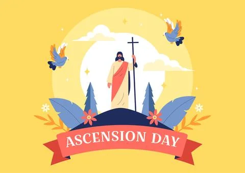Ascension Day Vector Illustration Featuring the Assumption of Mary in Chris.. Stock Illustration