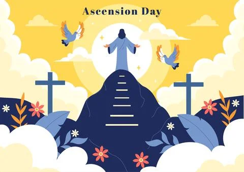 Ascension Day Vector Illustration Featuring the Assumption of Mary in Chris.. Stock Illustration