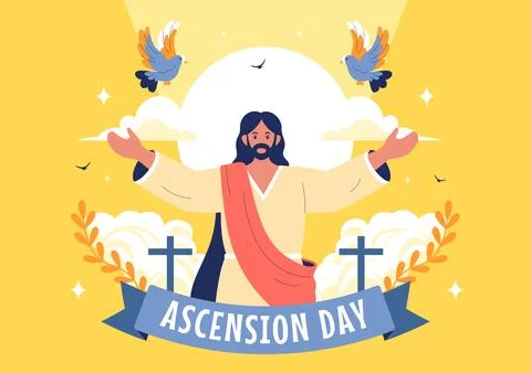 Ascension Day Vector Illustration Featuring the Assumption of Mary in Chris.. Stock Illustration