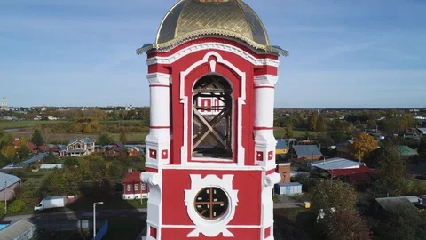 The ascent to the bell tower of the Borisoglebsk church in Suzdal Stock Footage