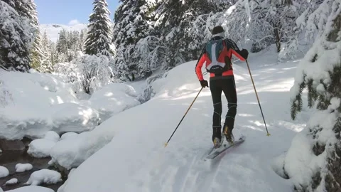Ascent with skins under skis Stock Footage 164679450