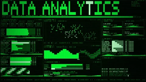 ASCII Data Analytics Business Intelligence Dashboard Green Terminal. Stock Footage 348195471