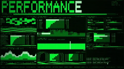 ASCII Performance Profiler Software Optimization Dashboard Green Terminal. Stock Footage 348195498