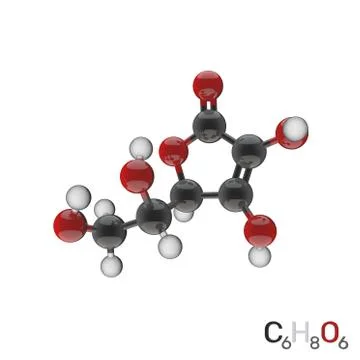 Ascorbic acid model molecule. Isolated on white background. Stock Illustration