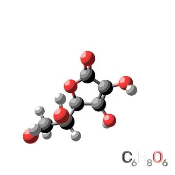 Ascorbic acid model molecule. Isolated on white background. Cartoon style. Stock Illustration