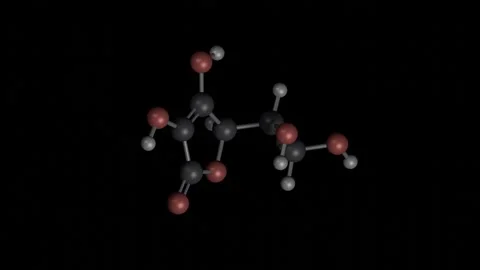 Ascorbic molecule 3D building and rotating on black, 4K scientific loop Vídeos de archivo 344701986