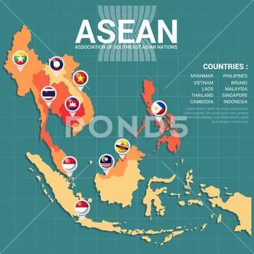 Asean map on blue background: Graphic #288487897
