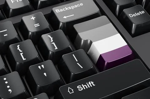Asexual flag painted on computer keyboard. 3D rendering 스톡 일러스트