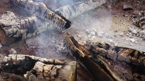 Ash, Coal and White Smoke from Burning Woods Stock Footage 34974956