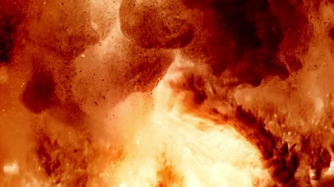 Ash, fireball and glowing particles ascending slowly like in a real explosion Stock Footage 58016781